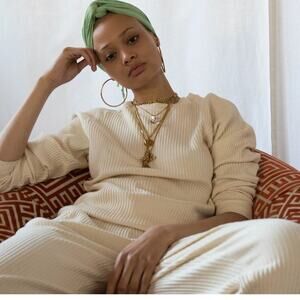 Cream Ribbed Knit Sweater